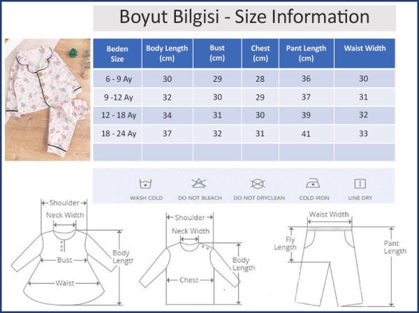 Tavşan Desenli Pamuklu Önden Düğmeli Kız Bebek Pijama Takımı