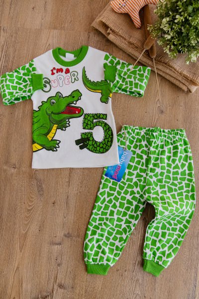 Yeşil Timsah Figürlü Bebek Pijama Takımı