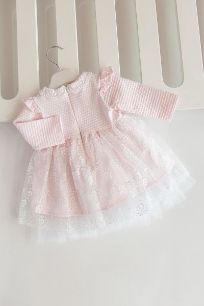 Babymod Güpürlü Penye Uzun Kollu Bebek Elbise PEMBE -  12-18 AY