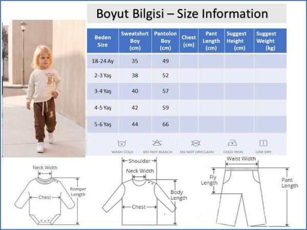 Ayıcık Baskılı Kız Çocuk Altüst Eşofman Takımı Kahverengi{Krem