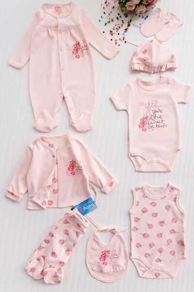 Pembe Güllü 8'li Kız Bebek Hastane Çıkışı Bebek Seti