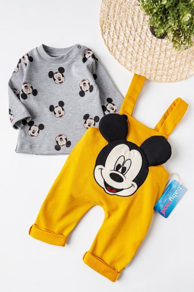 Mickey Mouse Figürlü Erkek Bebek Tulum Salopet Body Takım