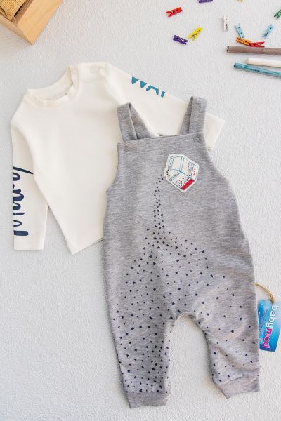 Yıldız Baskılı Erkek Bebek Salopet Tulum Takım