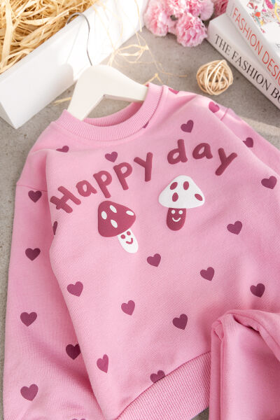 Kız Çocuk  Pembe Sweatshirt Eşofman Altı  İkili Takım