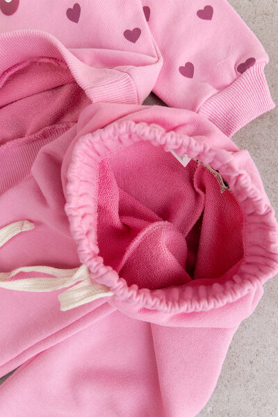 Kız Çocuk  Pembe Sweatshirt Eşofman Altı  İkili Takım