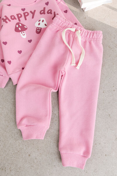 Kız Çocuk  Pembe Sweatshirt Eşofman Altı  İkili Takım
