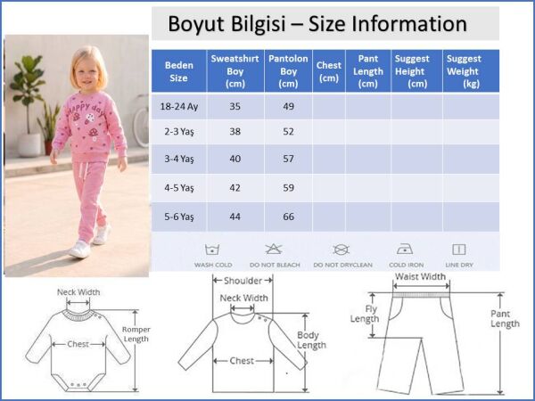 Kız Çocuk  Pembe Sweatshirt Eşofman Altı  İkili Takım