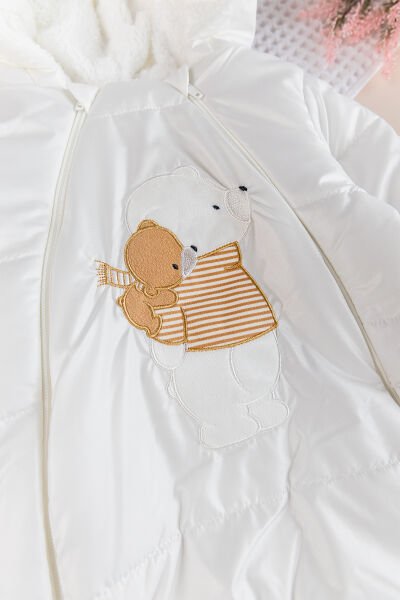 Peluş Astarlı Kız Erkek ebek Astronot Tulum BEYAZ - 9 Ay