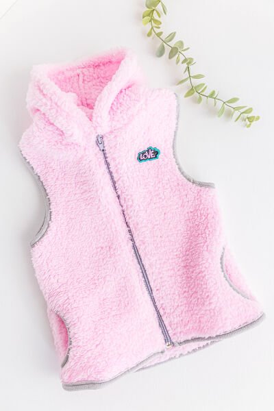 Kapüşonlu Welsoft Peluş Kız Bebek Yelek
