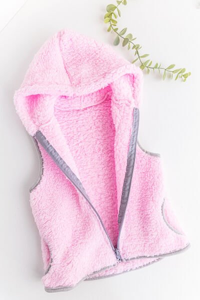 Kapüşonlu Welsoft Peluş Kız Bebek Yelek