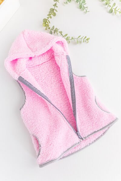 Kapüşonlu Welsoft Peluş Kız Bebek Yelek