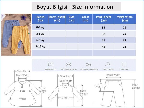 Erkek/Kız Bebek Tek Alt Pantolon mavi-sarı - 3-6 AY