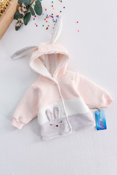 Tavşan Figürlü Kız Bebek Peluş Kapüşonlu Hırka