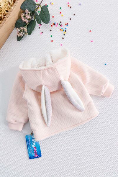 Tavşan Figürlü Kız Bebek Peluş Kapüşonlu Hırka