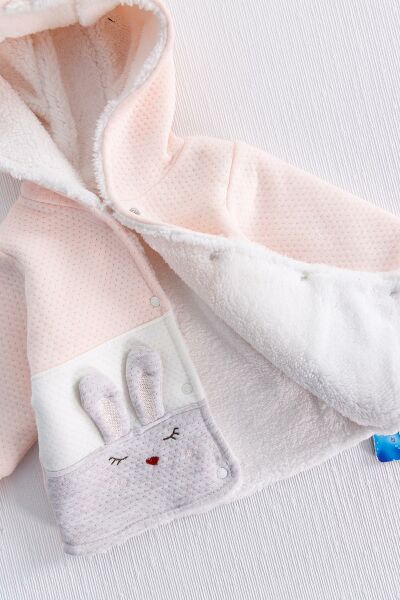 Tavşan Figürlü Kız Bebek Peluş Kapüşonlu Hırka
