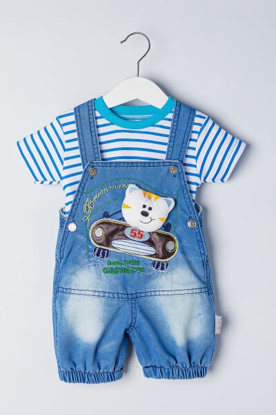 Denim Kumaş Bol Kesim Erkek Bebek Tulum Salopet Takım
