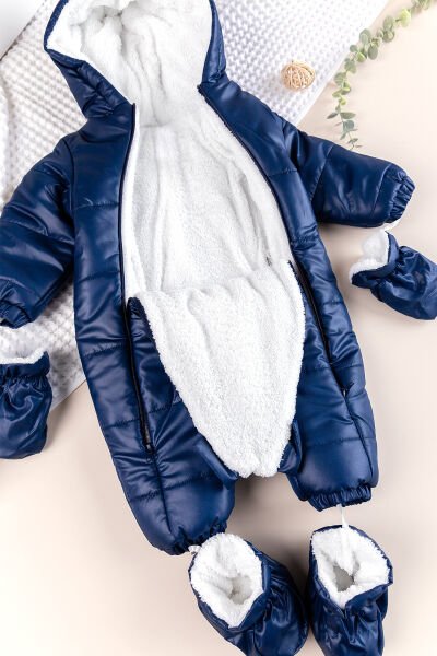 Peluş Astarlı Kız Erkek ebek Astronot Tulum LACİVERT - 9 Ay