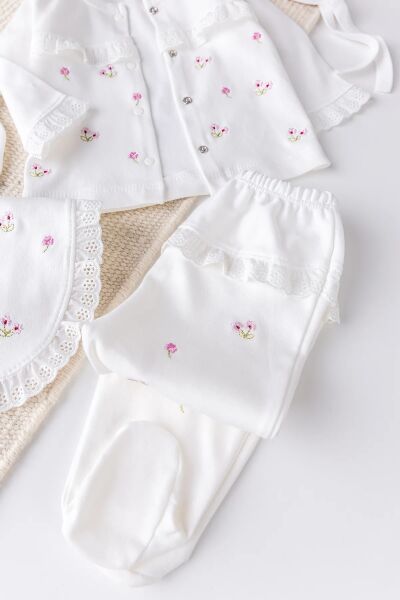 Çiçekli Natural 100% Pamuk 5'li Kız Bebek Hastane Çıkışı Bebek Takımı Set