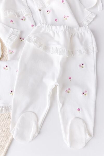 Çiçekli Natural 100% Pamuk 5'li Kız Bebek Hastane Çıkışı Bebek Takımı Set