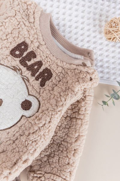 Ayıcık Fiğürlü Welsoft Peluş Kışlık Bebek 2 li Takım