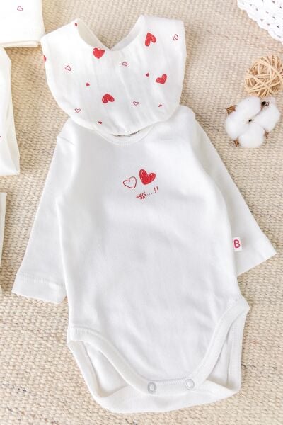 Kalp Desenli Müslin 100% Pamuk 10'lu Kız Bebek Hastane Çıkışı Bebek Takımı Set