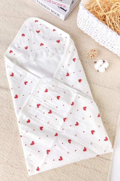 Kalp Desenli Müslin 100% Pamuk 10'lu Kız Bebek Hastane Çıkışı Bebek Takımı Set