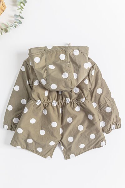 Puantiye Desenli Peluş Astarlı Kız Çocuk Yağmurluk Çocuk Mont HAKİ - 2 Yaş