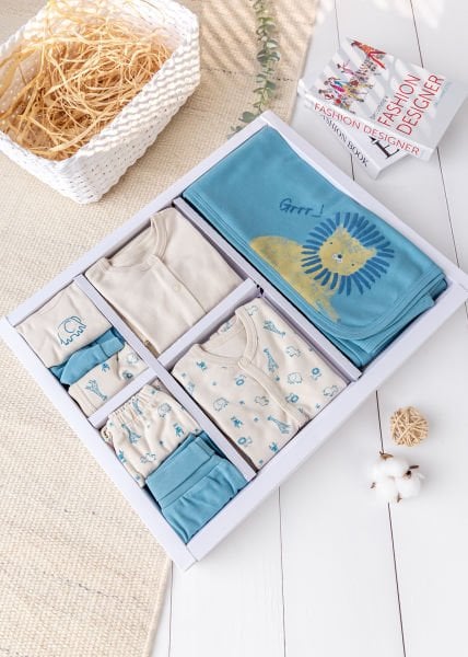 Aslan Temalı 100% Pamuk 10'lu Erkek Bebek Hastane Çıkışı Bebek Takımı Set