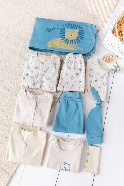 Aslan Temalı 100% Pamuk 10'lu Erkek Bebek Hastane Çıkışı Bebek Takımı Set