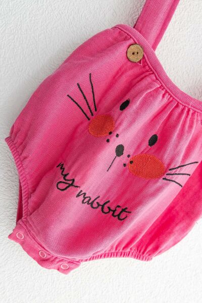 Minik Tavşan Kız Bebek Tulum Salopet Bebek Takım PEMBE - 9-12 Ay