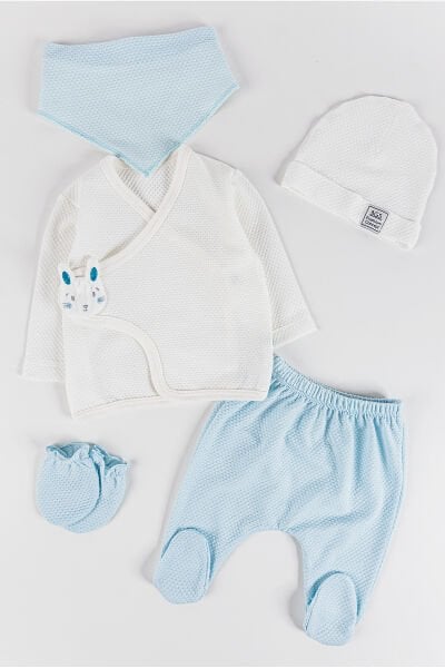 Figürlü Kendinden Desenli 5'li Bebek Hastane Çıkışı Bebek Takımı