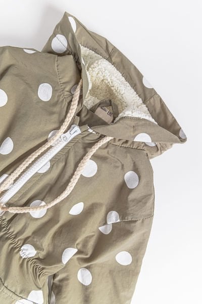 Puantiye Desenli Peluş Astarlı Kız Çocuk Yağmurluk Çocuk Mont HAKİ - 5 Yaş