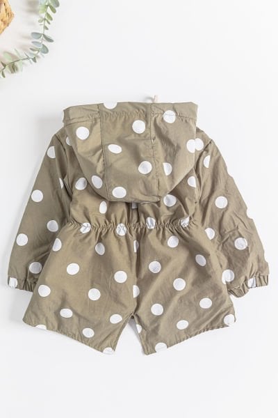 Puantiye Desenli Peluş Astarlı Kız Çocuk Yağmurluk Çocuk Mont HAKİ - 5 Yaş