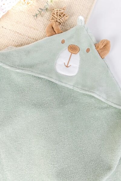 Ayıcık Fiğürlü Antibakrariyel Kız /Erkek  Bebek Bornoz Takımı Seti