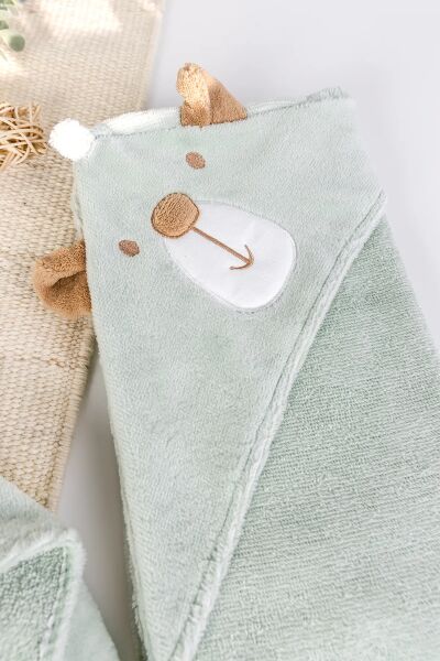 Ayıcık Fiğürlü Antibakrariyel Kız /Erkek  Bebek Bornoz Takımı Seti