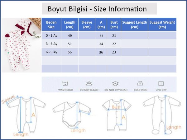 Çiçek Desenli Şapkalı Kız Bebek Tulum Takım BORDO -  6-9 AY