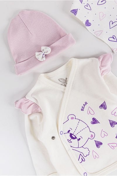 Kalp Desenli Fırfırlı 5'li Kız Bebek Hastane Çıkışı Bebek Takımı