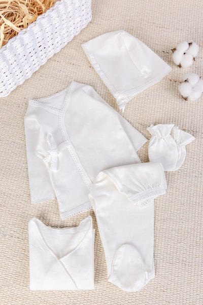 Natural %100 Pamuk 5'li Kız Erkek Bebek Hastane Çıkışı Zıbın Seti Yeni Doğan Açil İhtiyac Seti