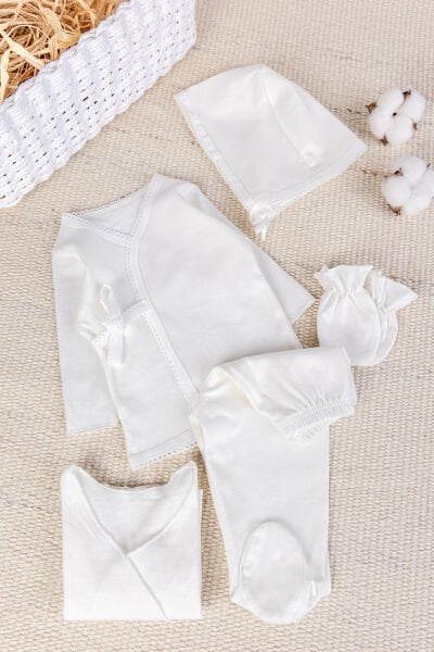 Natural %100 Pamuk 5'li Kız Erkek Bebek Hastane Çıkışı Zıbın Seti Yeni Doğan Açil İhtiyac Seti