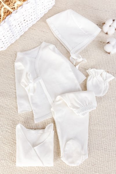 Natural %100 Pamuk 5'li Kız Erkek Bebek Hastane Çıkışı Zıbın Seti Yeni Doğan Açil İhtiyac Seti