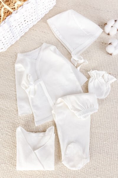 Natural %100 Pamuk 5'li Kız Erkek Bebek Hastane Çıkışı Zıbın Seti Yeni Doğan Açil İhtiyac Seti