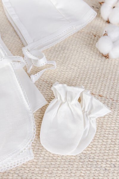 Natural %100 Pamuk 5'li Kız Erkek Bebek Hastane Çıkışı Zıbın Seti Yeni Doğan Açil İhtiyac Seti KREM -  0-3 AY