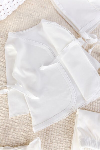 Natural %100 Pamuk 5'li Kız Erkek Bebek Hastane Çıkışı Zıbın Seti Yeni Doğan Açil İhtiyac Seti KREM -  0-3 AY