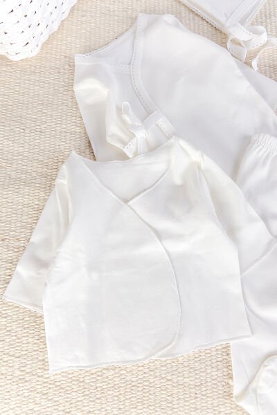 Natural %100 Pamuk 5'li Kız Erkek Bebek Hastane Çıkışı Zıbın Seti Yeni Doğan Açil İhtiyac Seti KREM -  0-3 AY