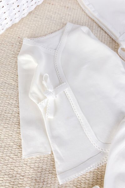 Natural %100 Pamuk 5'li Kız Erkek Bebek Hastane Çıkışı Zıbın Seti Yeni Doğan Açil İhtiyac Seti KREM -  0-3 AY