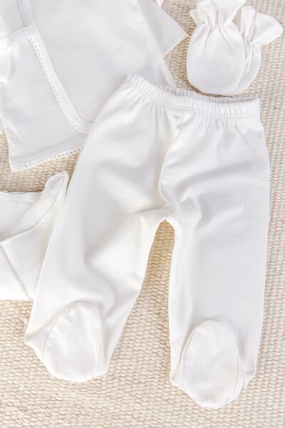 Natural %100 Pamuk 5'li Kız Erkek Bebek Hastane Çıkışı Zıbın Seti Yeni Doğan Açil İhtiyac Seti KREM -  0-3 AY