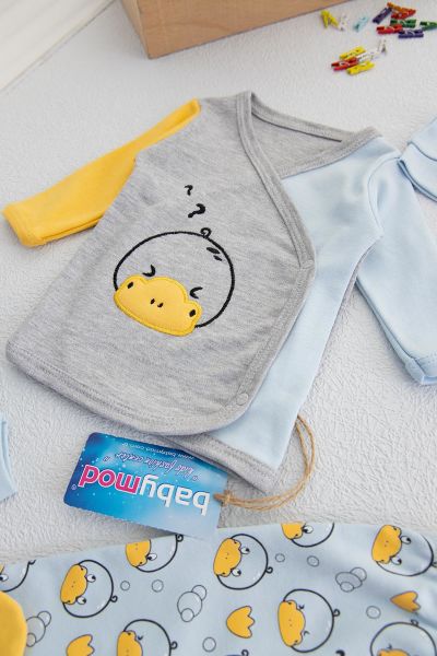 Ördek Figürlü Erkek Bebek 5'li Hastane Çıkışı Zıbın Seti