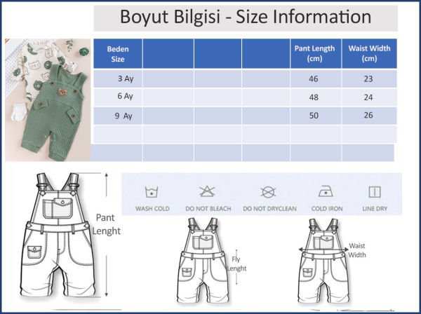 Figürlü 2'li Erkek Bebek Tulum Salopet Takım YEŞİL - 3 Ay
