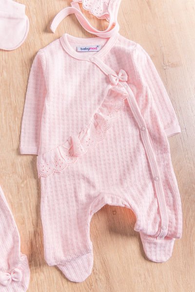 Fistolu Kendinden Desenli 8'li Kız Bebek Hastane Çıkışı Bebek Takımı PEMBE -  0-3 AY