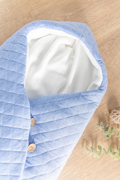 Geyik İşlemeli Polar Astarlı Kız/Erkek Bebek Kundak MAVİ -  Tek Ebat